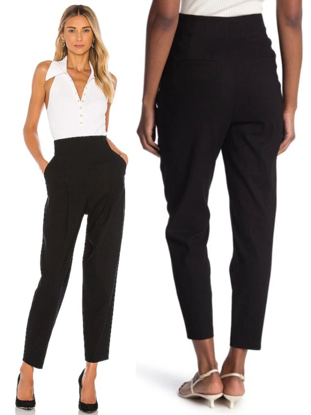 ALC Black Linen Blend High Rise Pleated Davon Ankle Pants